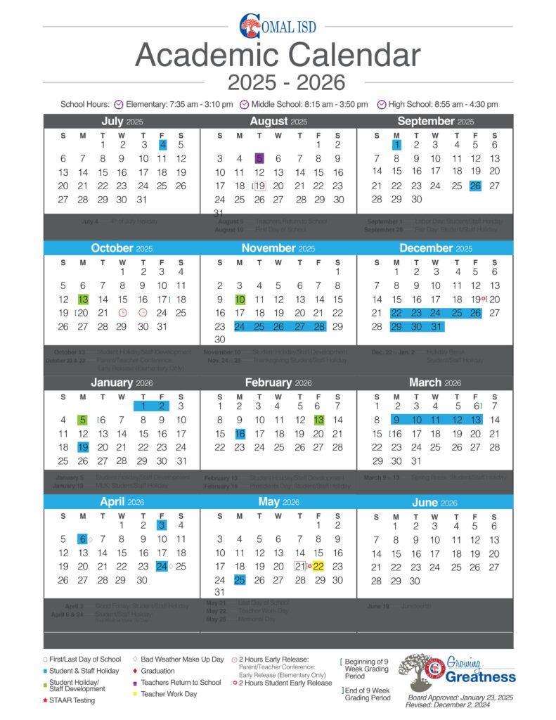 COMAL ISD SCHOOL CALENDAR 25-26