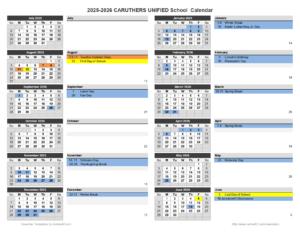 Caruthers Unified USD School Calendar