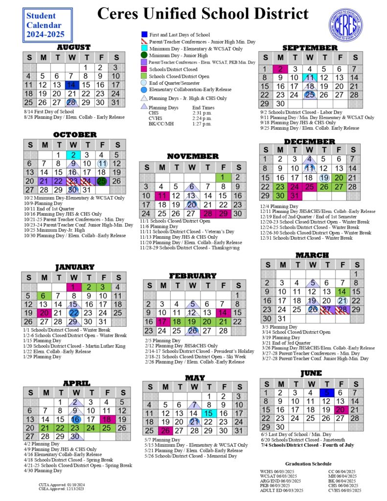 Ceres Unified School District Calendar 24-25