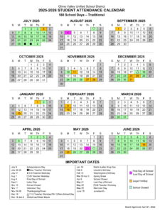 Chino Valley Unified School District CVUSD Calendar 25-26