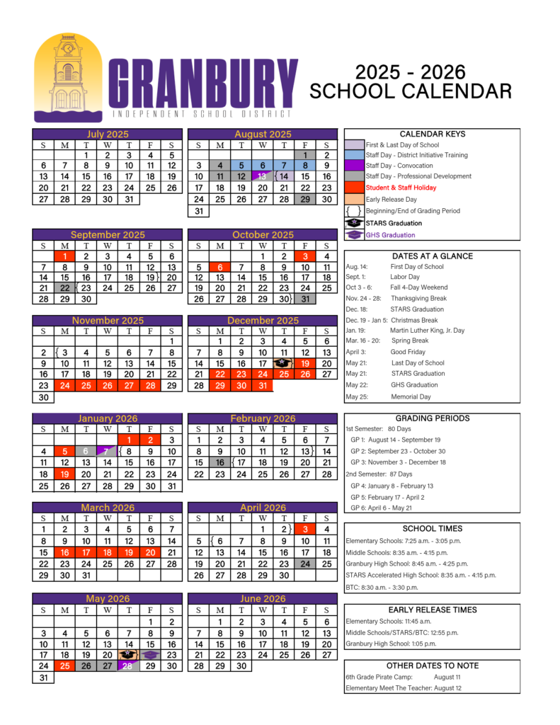 Granbury ISD School Calendar