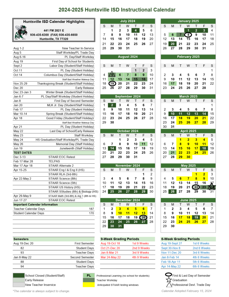 Huntsville ISD School Calendar24-25