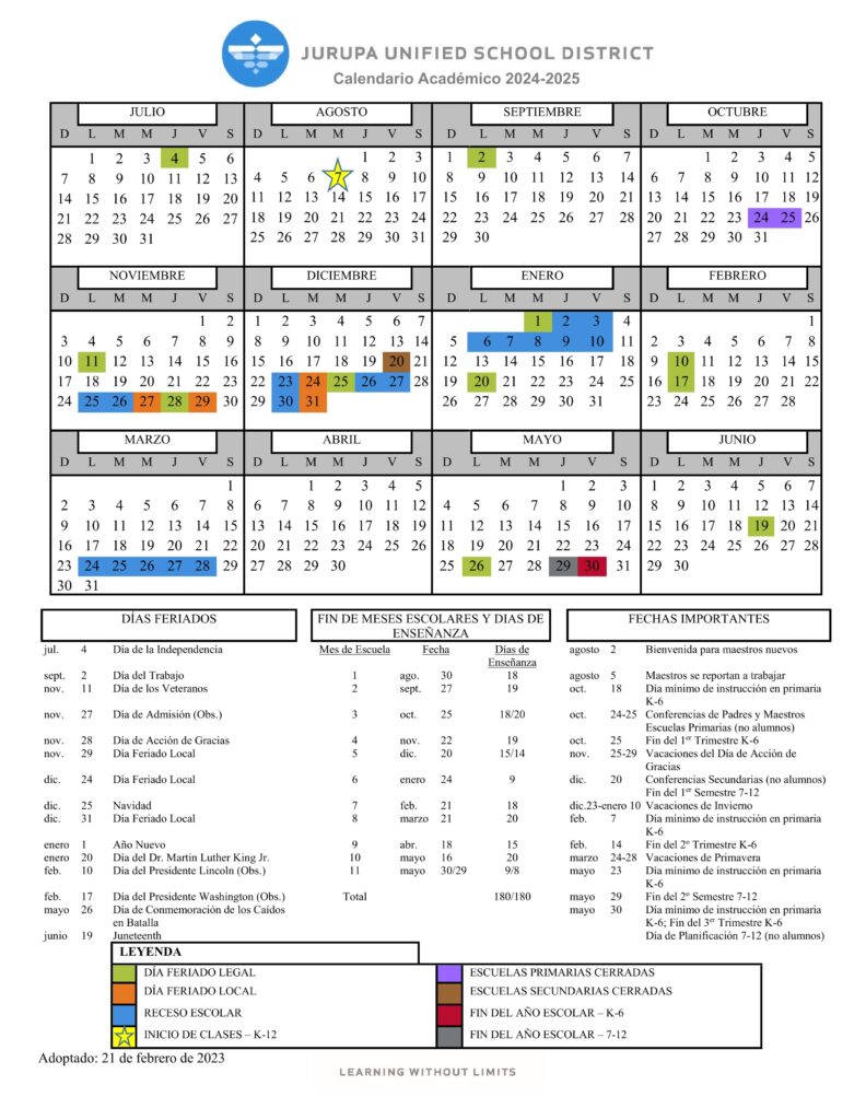 JURUPA UNIFIED SCHOOL DISTRICT Schools Calendar (1)