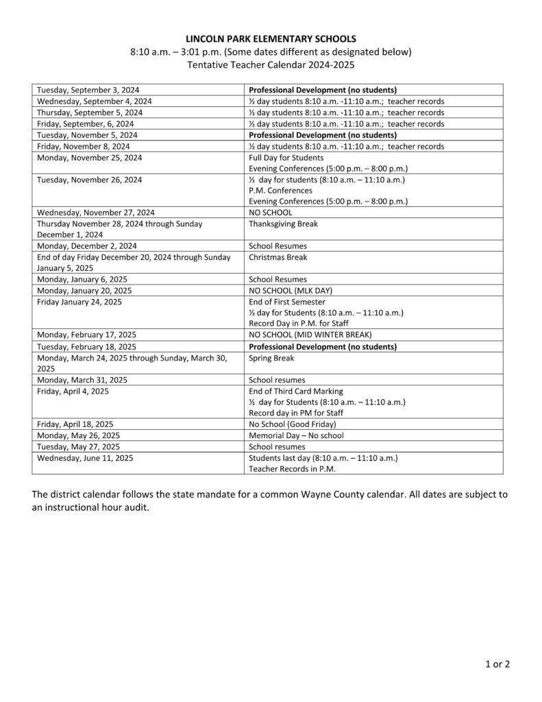 LINCOLN PARK PUBLIC SCHOOLS 24-25