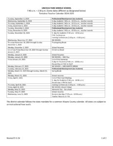 LINCOLN PARK Middle SCHOOL CALENDAR 24-25