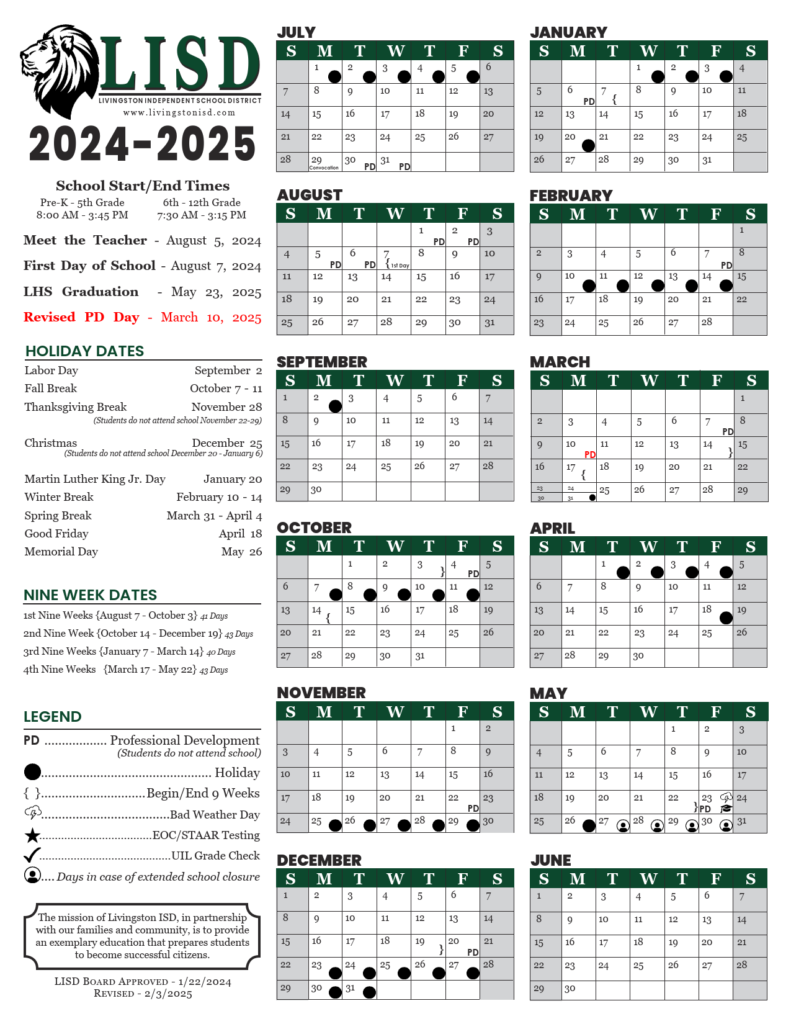 Livingston ISD School Calendar 25-26