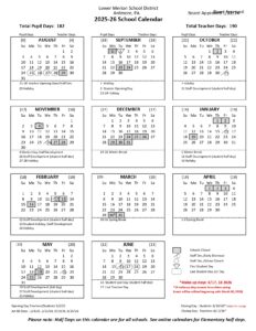 Lower Merion School District Calendar 25-26