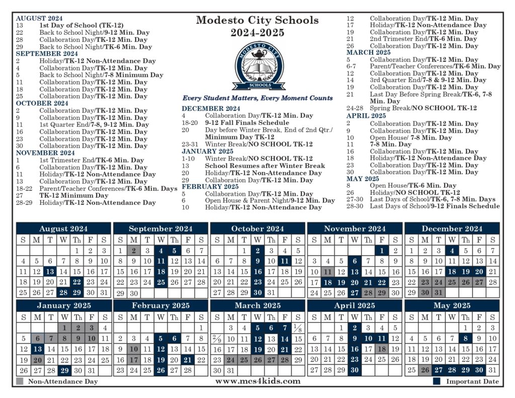 Modesto City Schools Calendar 24-25 CALENDAR