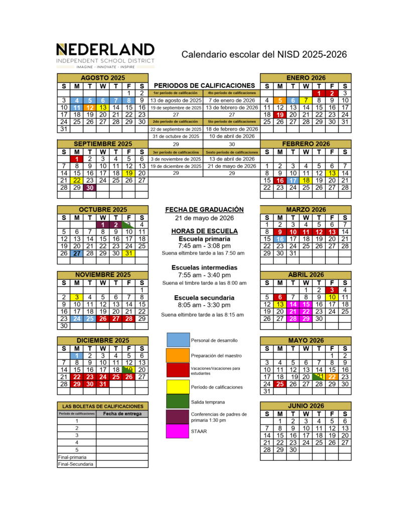 NEDERLAND ISD SCHOOL CALENDAR 24-25