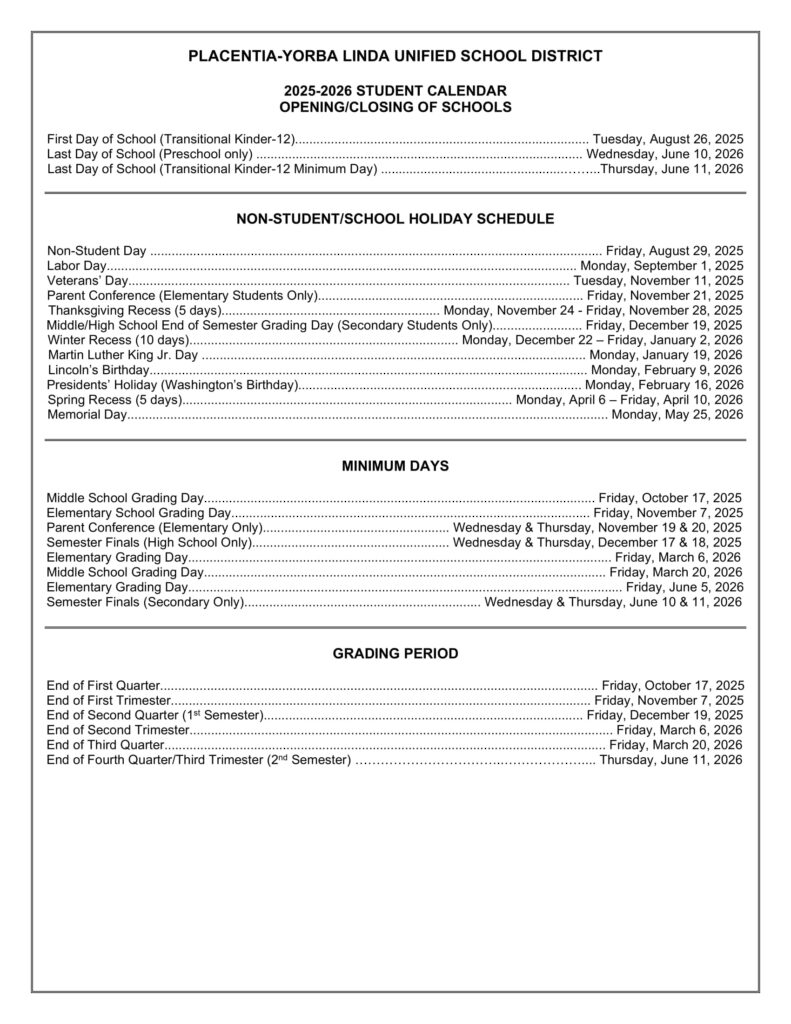 PLACENTIA-YORBA LINDA UNIFIED SCHOOL DISTRICT 25-26