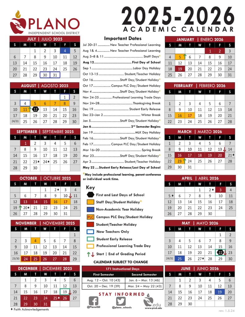 PLANO ISD school calendar 25-26
