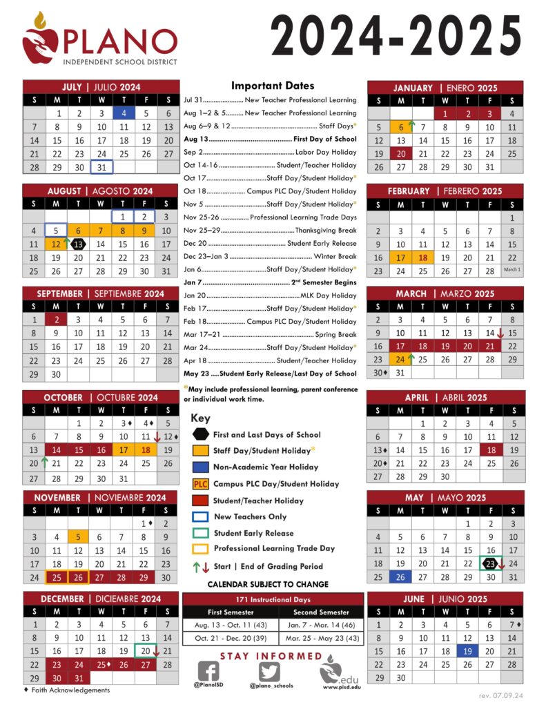 PLANO ISD school calendar 24-25