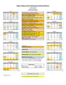 Pope Valley Union Elementary School District calendar