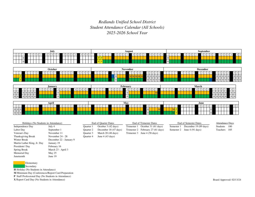 Redlands Unified School District Calendar
