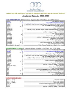 San Mateo County Community College calendar 25-26