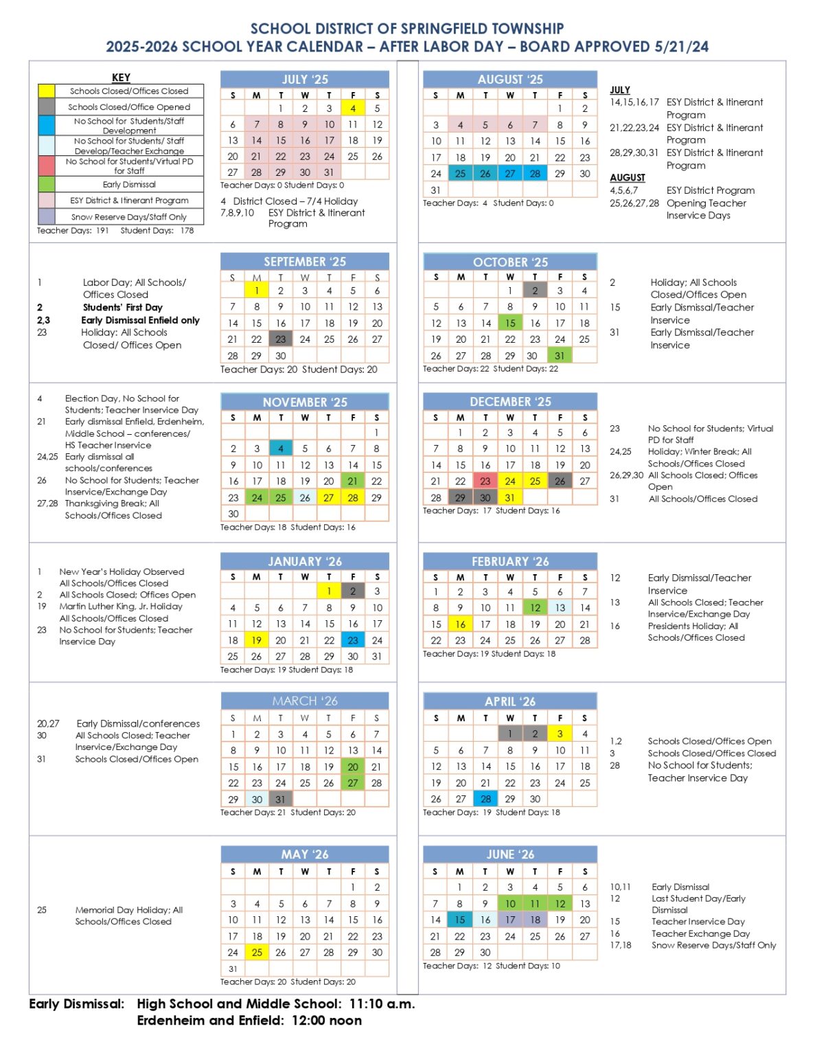 School District of Springfield Township SDST Calendar 25 26 PDF
