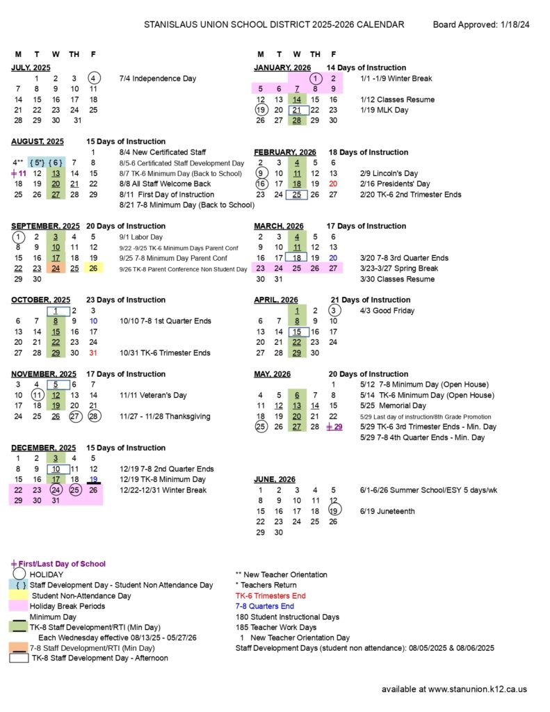 Stanislaus Union School District Calendar 25-26 [PDF] revised