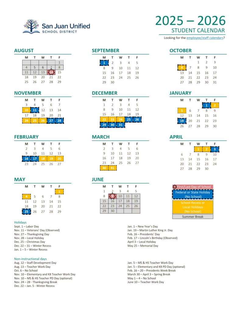 San Juan Unified School District Calendar