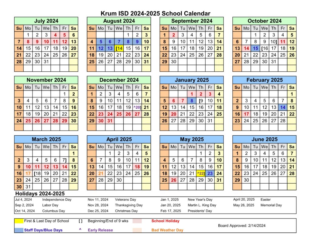 krum isd school calendar 24-25