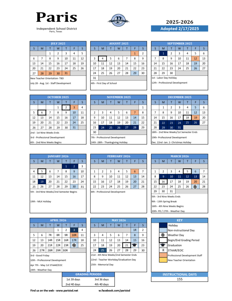 paris isd school calendar 25-26