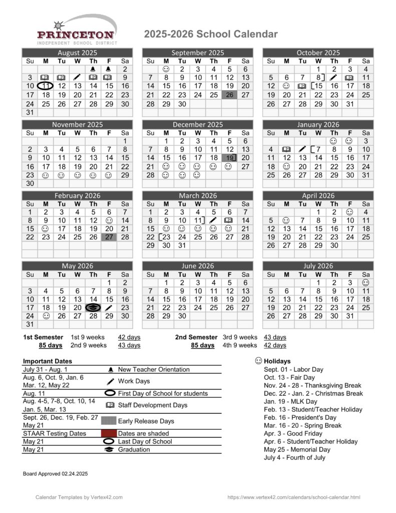 princeton isd 25-26 calendar