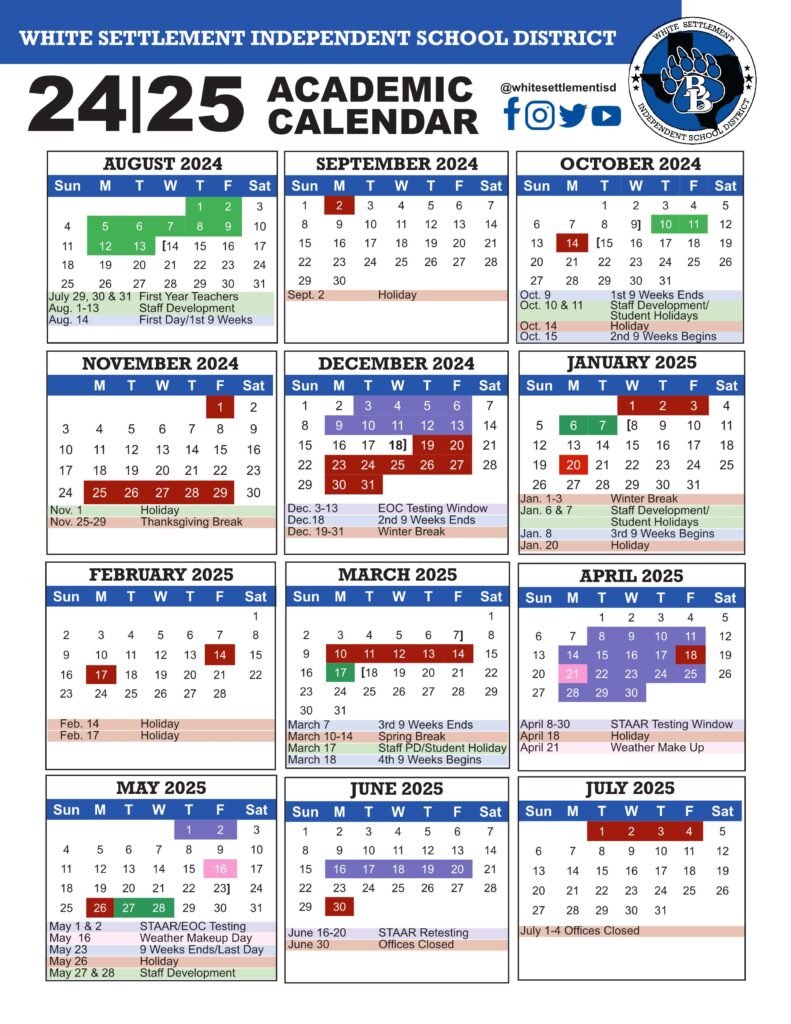white settlement isd school calendar 24-25