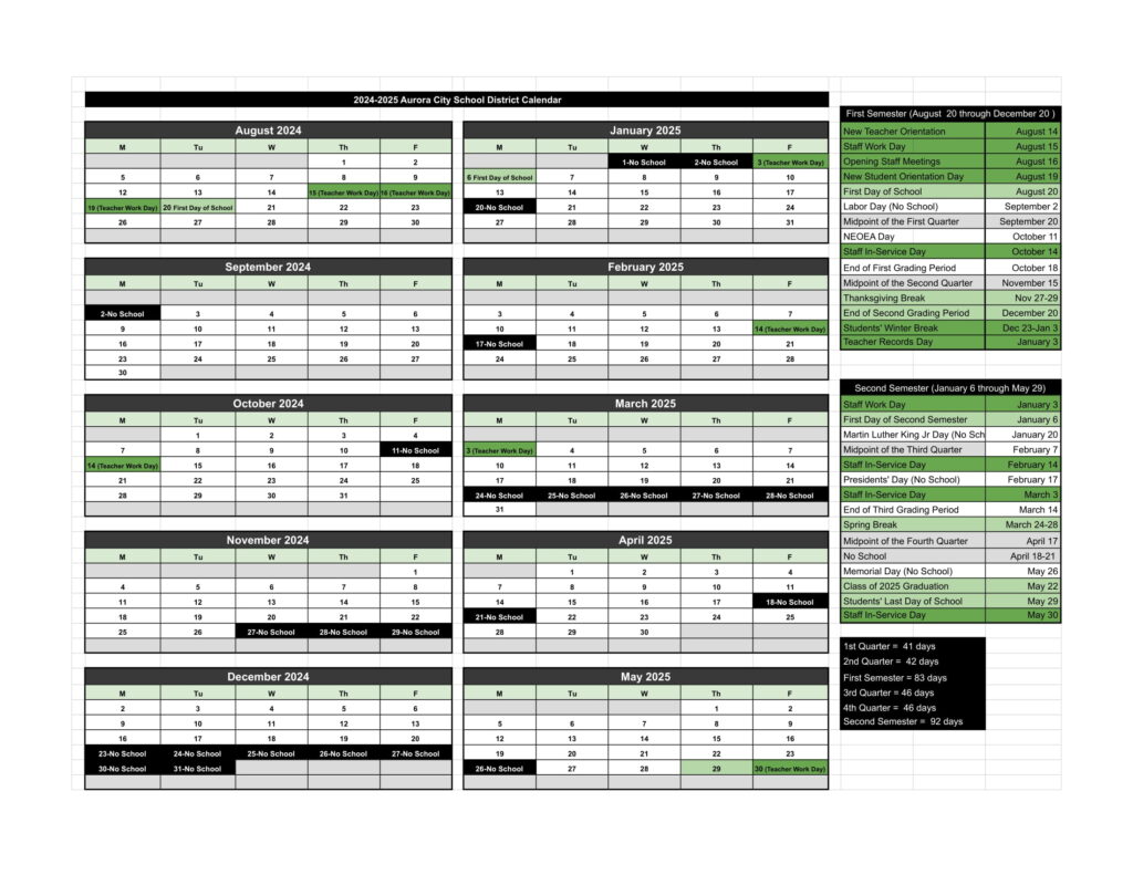 Aurora City School District Calendar