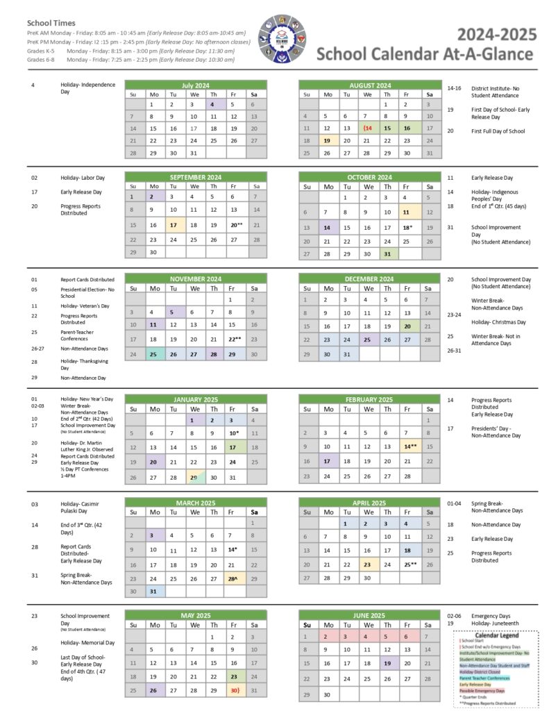 BELLWOOD school calendar