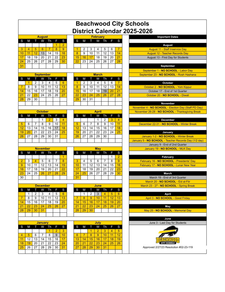Beachwood City Schools 25-26 calendar