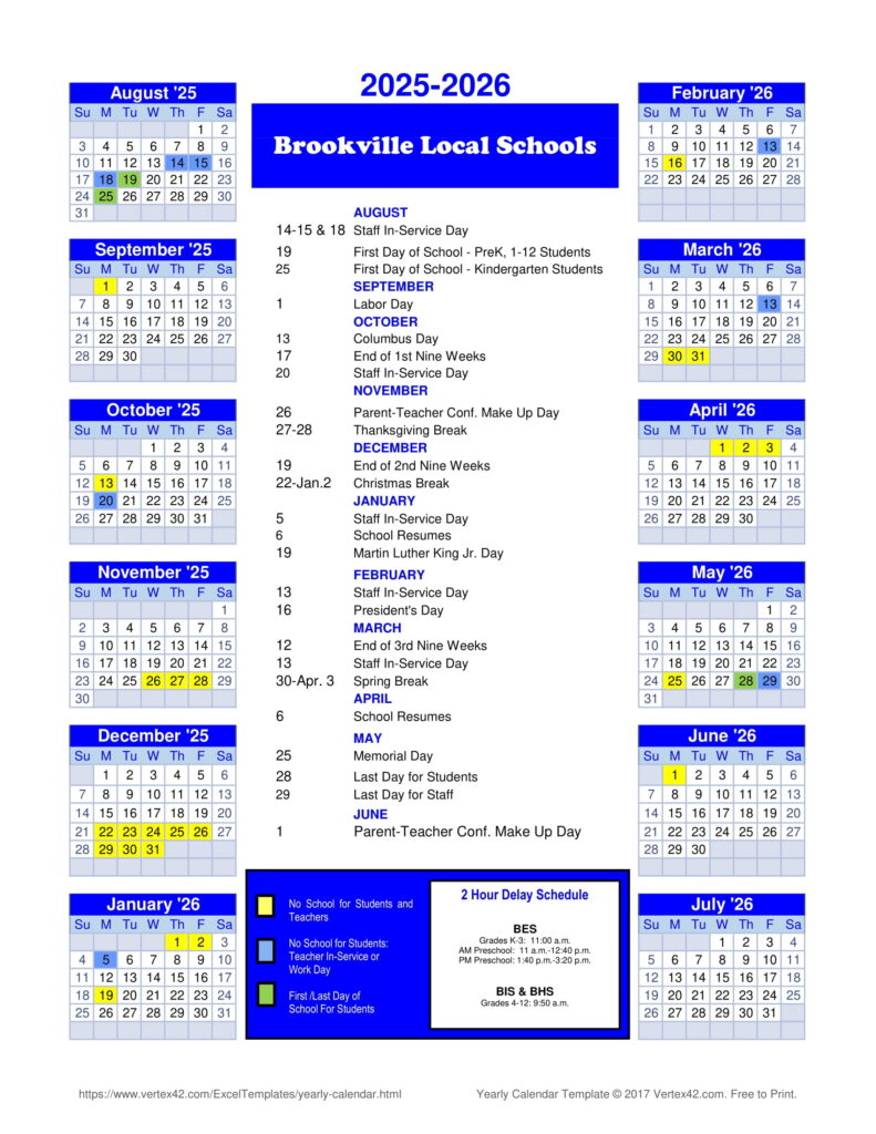 Brookville Local Schools calendar 25-26