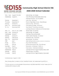 Community High School District D155 Calendar