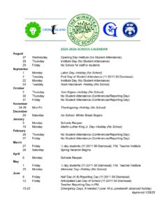Crow island school district Calendar
