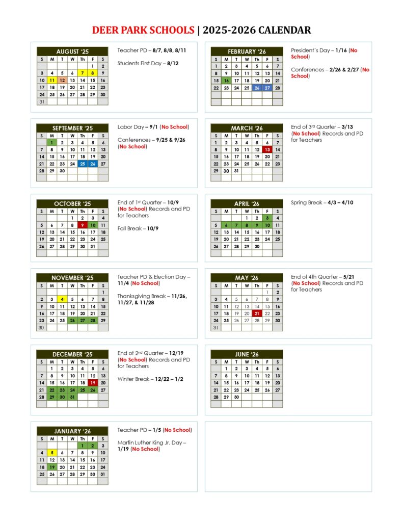 Deer Park Community School District Calendar