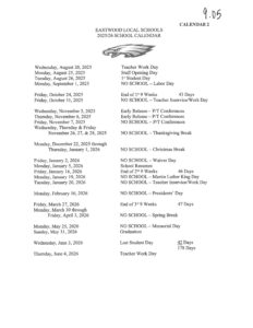 eastwood local schools calendar