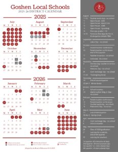 Goshen Local Schools calendar