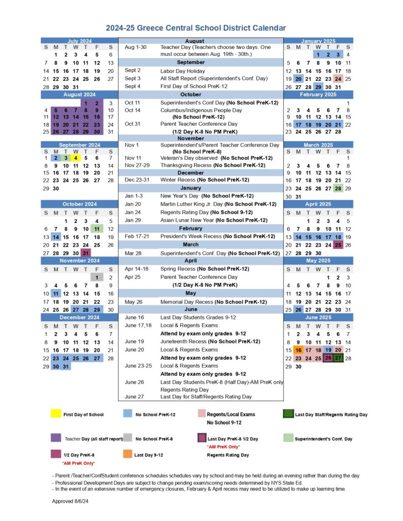 Greece Central School District calendar