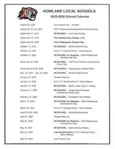 howland local schools calendar