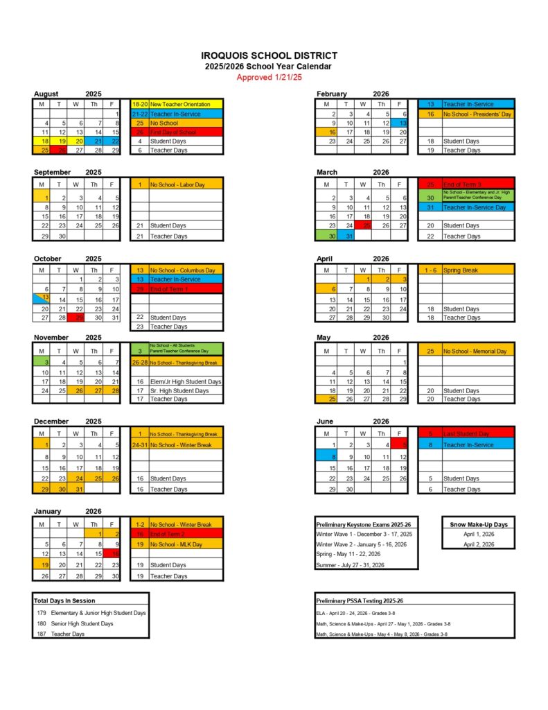 IROQUOIS SCHOOL DISTRICT CALENDAR