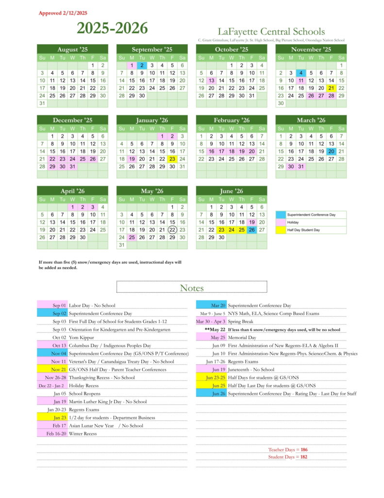 LAFAYETTE LAFSD District School Calendar