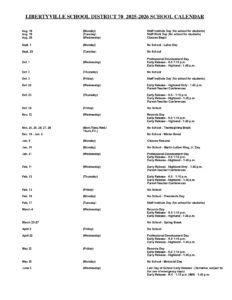 Libertyville School District 70 calendar