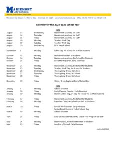 Mariemont City Schools Calendar