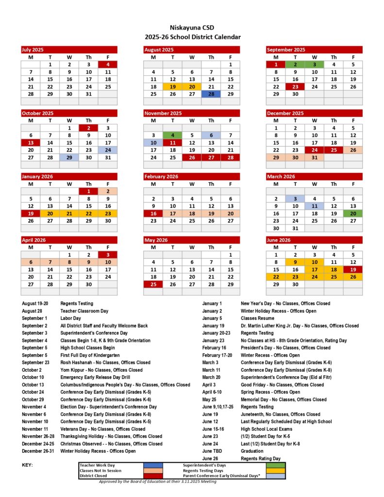 Niskayuna CSD Calendar