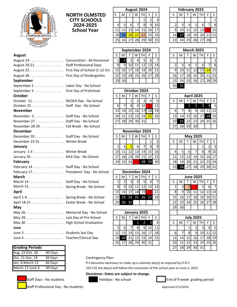 North Olmsted City Schools calendar
