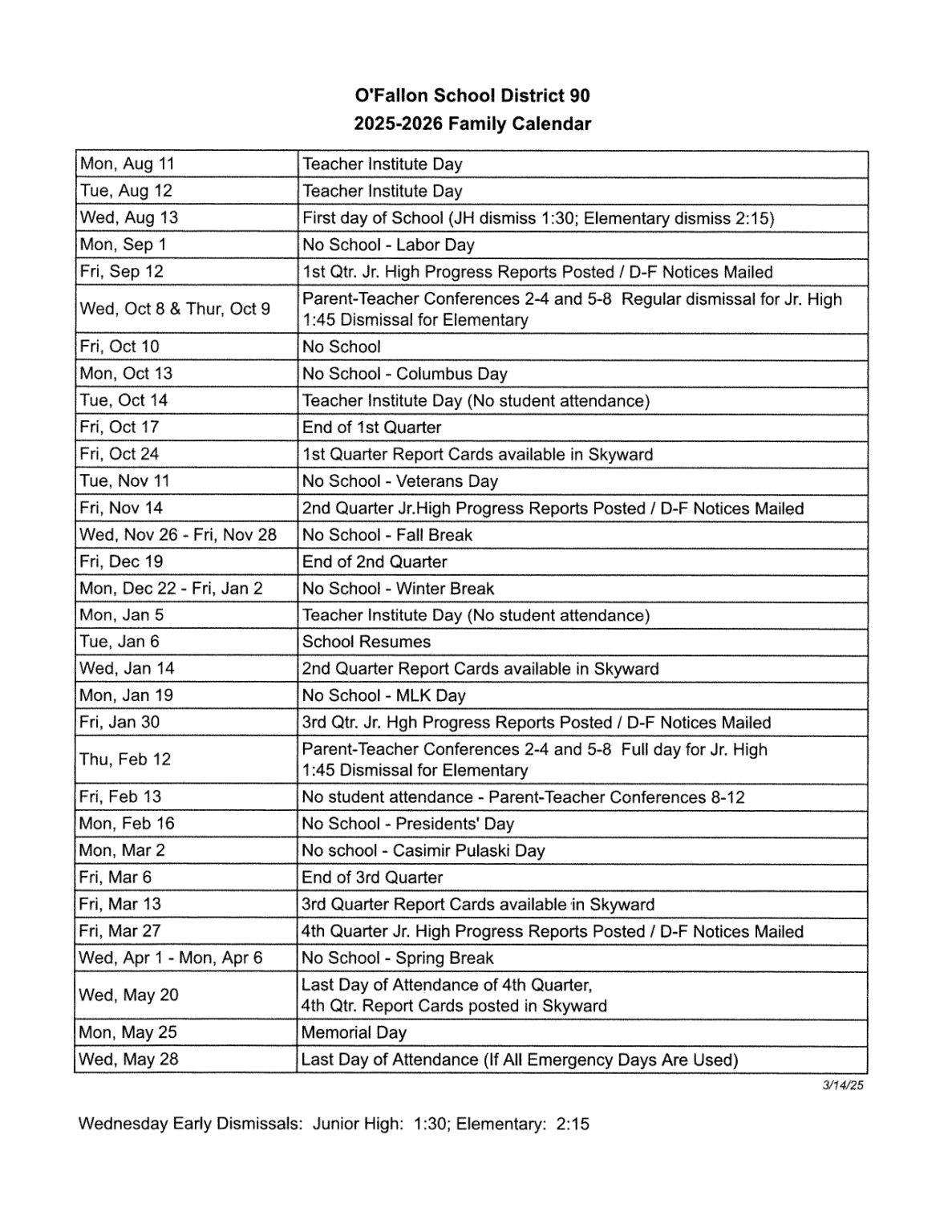 O #39 Fallon School District 90 Calendar 25 26 PDF REVISED EduCounty