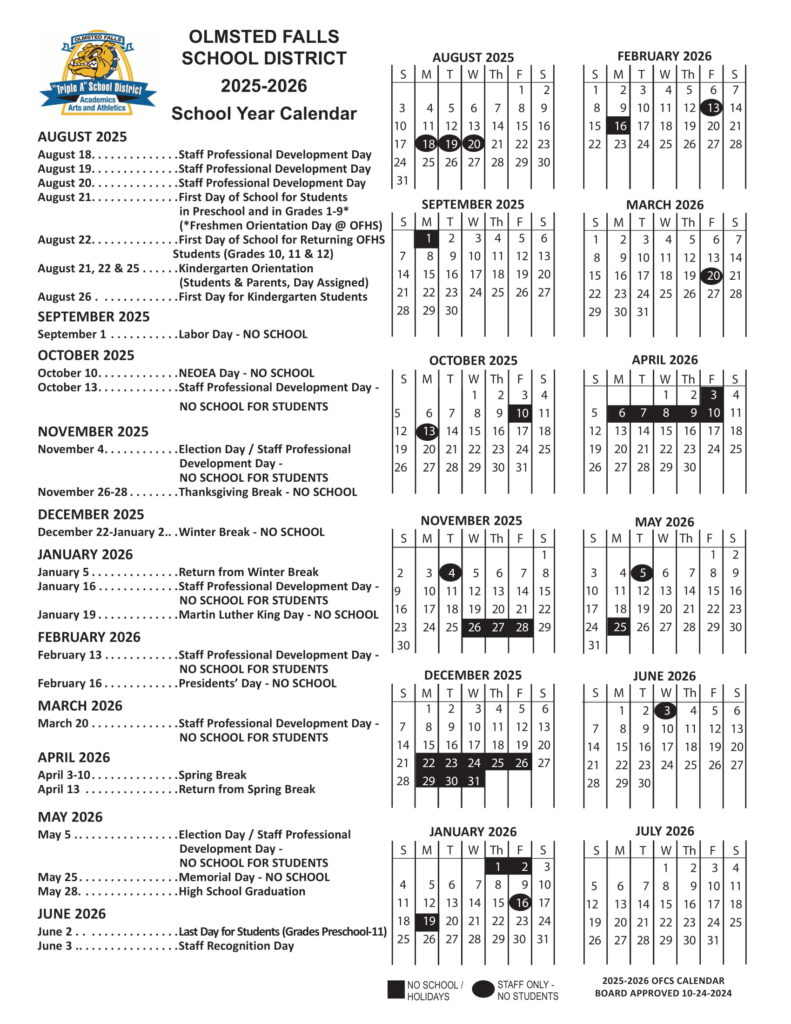 Olmsted Falls School District calendar revised