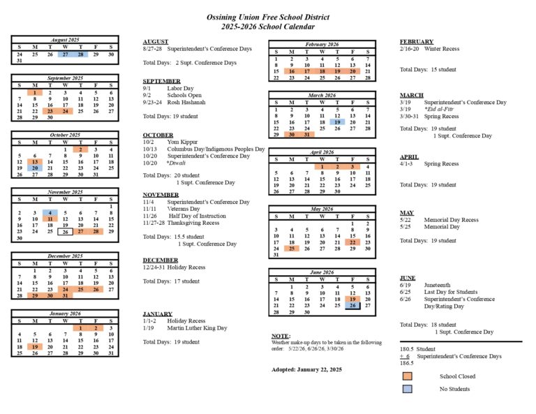 Ossining UFSD Calendar 25 26 revised pdf EduCounty Ossining UFSD Calendar 25 26 revised pdf EduCounty