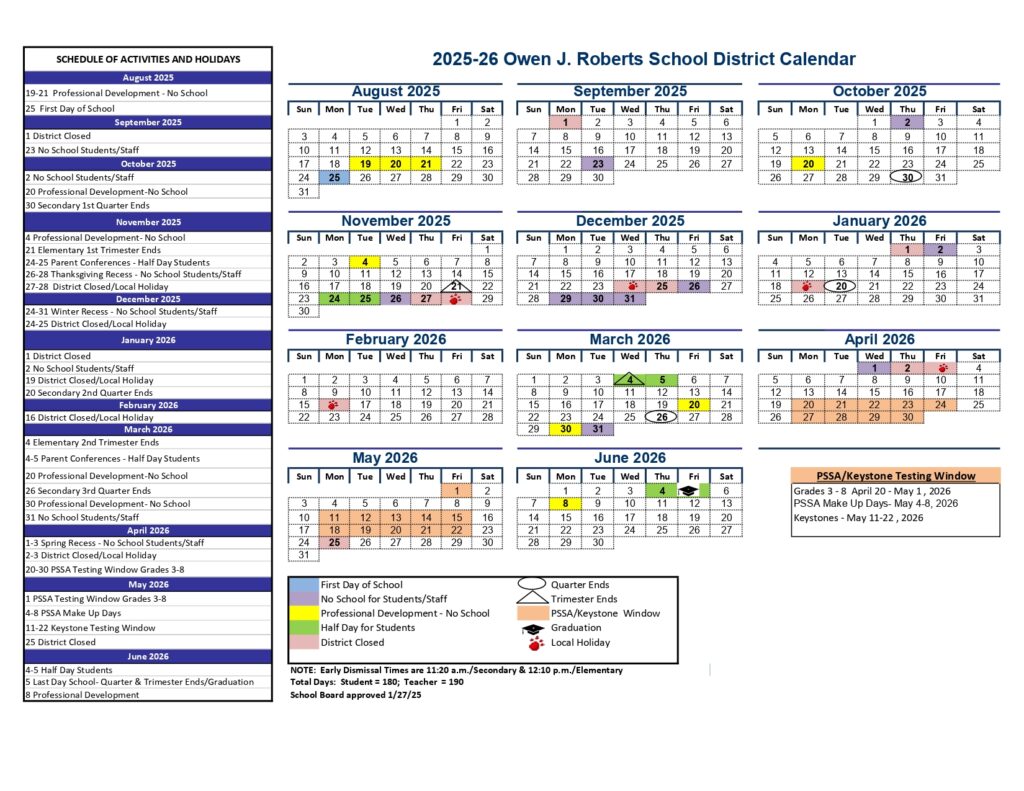 Owen J Roberts School District Calendar 25 26 PDF revised EduCounty Owen J Roberts School District Calendar 25 26 PDF revised EduCounty