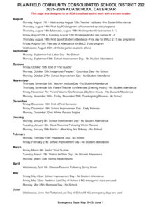 Plainfield District PSD202 Calendar 25-26
