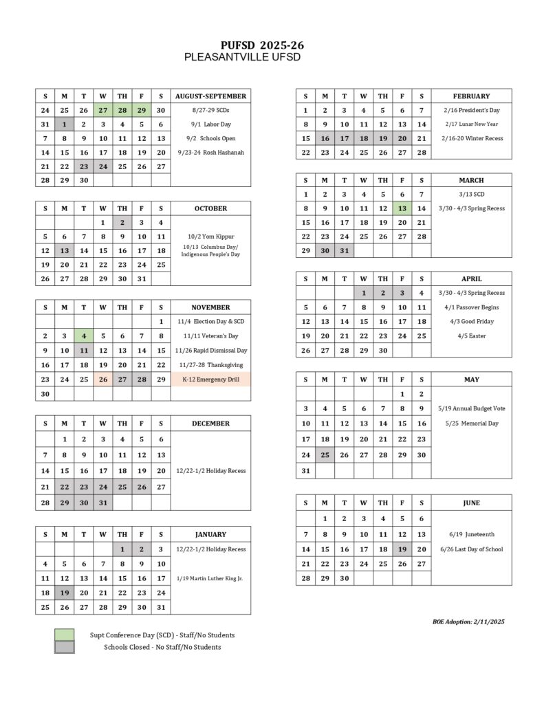 PLEASANTVILLE UFSD calendar