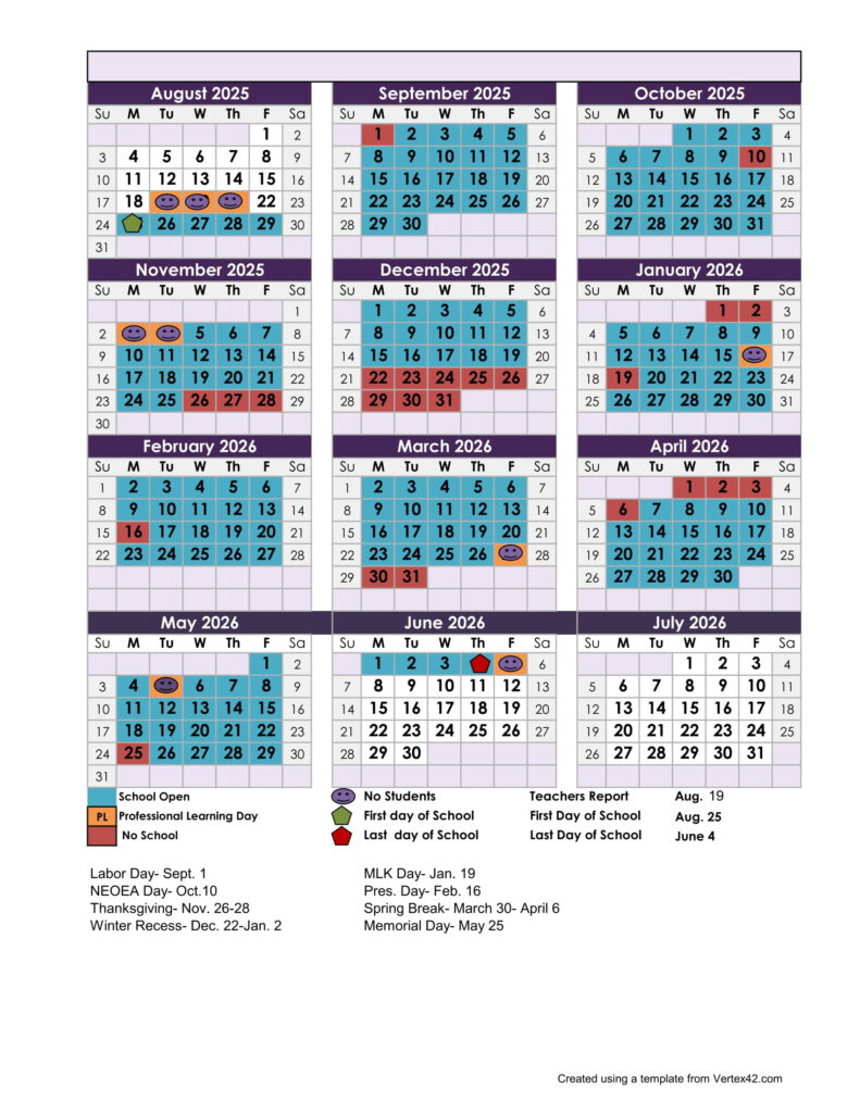Parma City School District 25-26 calendar